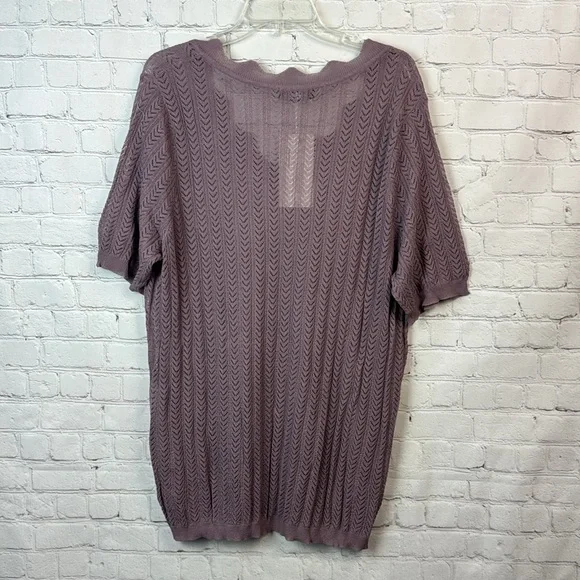 BloomChic Purple Geometric Sheer V Neck Knit Top Plus Size 2X - Picture 6 of 6